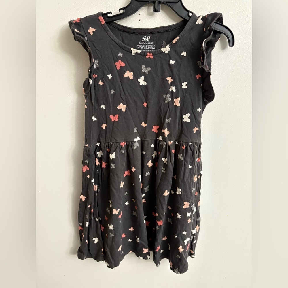4/30$ H&M Charcoal Dress with Butterfly Pattern 4-6 years